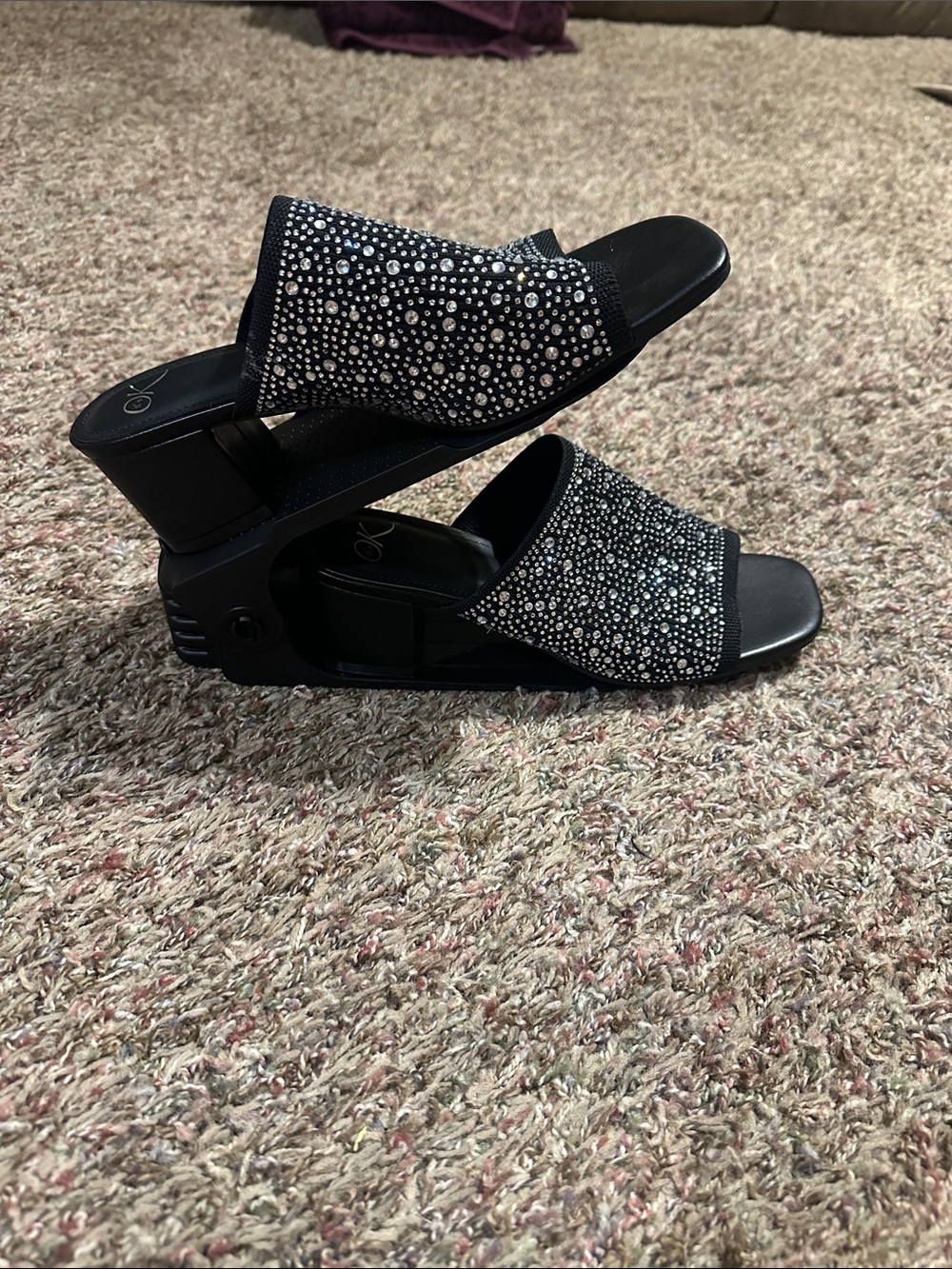 Embellished Black Slide Mules with Crystal Accents